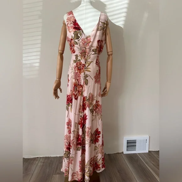 Paper Heart Floral Maxi Dress Linen Rayon Blend Womens L Boho V Neck NWT - Picture 3 of 16